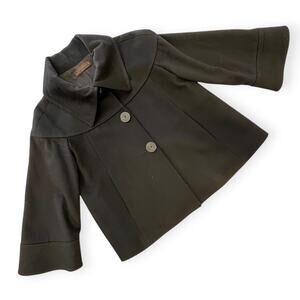 Zara Woman Retro Pea Coat Black 100 Percent Wool Size Large